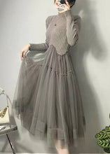 Load image into Gallery viewer, Beautiful Grey Asymmetrical Tulle Patchwork Long Dresses Fall