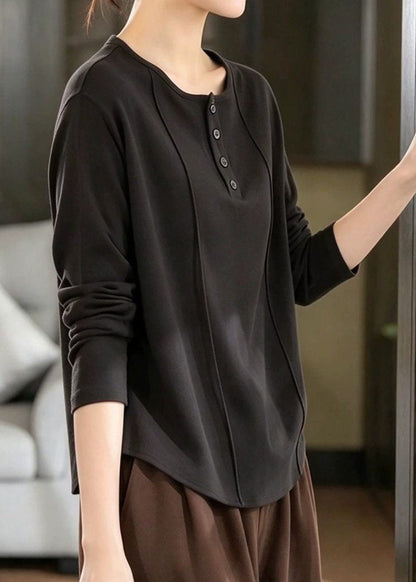 Beautiful Grey O-Neck Wrinkled Cotton Top Fall