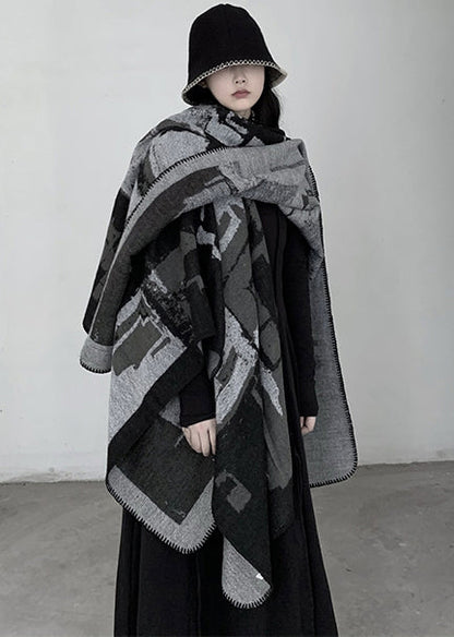 Beautiful Grey Oversized Print Knit Scarf