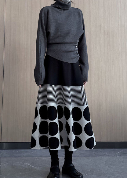 Beautiful Grey Turtle Neck Asymmetrical Design Knit Pullover Winter