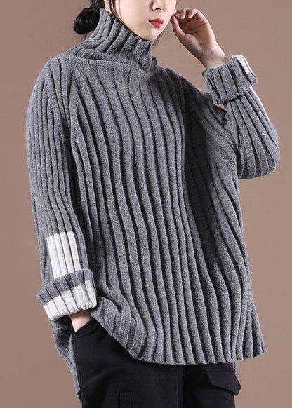 Beautiful Grey Turtleneck Side open Fall Cozy Sweater - SooLinen