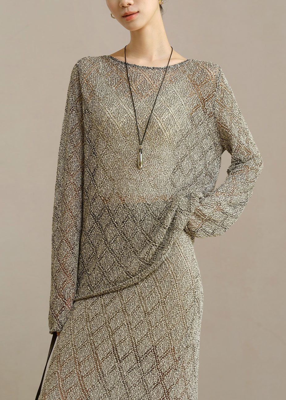 Beautiful Heather Grey Diamond Cut Out Blouse Top Long Sleeve