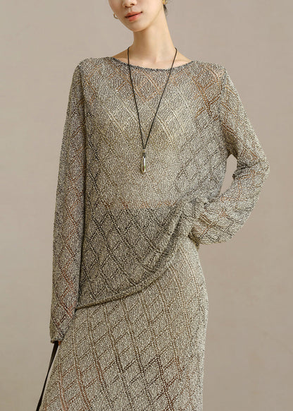 Beautiful Heather Grey Diamond Cut Out Blouse Top Long Sleeve