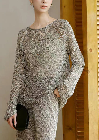 Beautiful Heather Grey Diamond Cut Out Blouse Top Long Sleeve