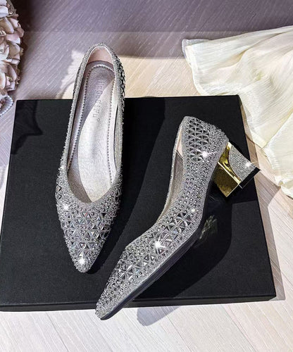 Beautiful Hollow Out Chunky High Heels Silvery Faux Leather