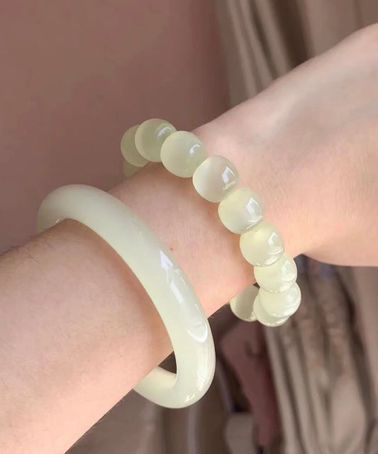 Beautiful Jade Bead Translucent With A Hint Of Cat's Eye Bracelet