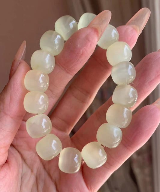 Beautiful Jade Bead Translucent With A Hint Of Cat's Eye Bracelet