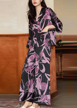 Load image into Gallery viewer, Beautiful Khaki Peter Pan Collar Print Ice Silk Two Piece Set Spring
