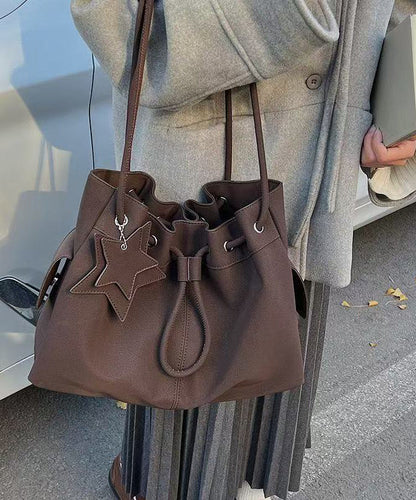 Beautiful Khaki Star Pendant Solid Durable Faux Leather Women Handbags