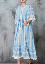 Load image into Gallery viewer, Beautiful Lake Blue Oversized Drawstring Cotton Maxi Dresses Summer