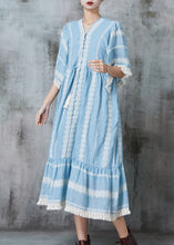 Load image into Gallery viewer, Beautiful Lake Blue Oversized Drawstring Cotton Maxi Dresses Summer