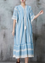Load image into Gallery viewer, Beautiful Lake Blue Oversized Drawstring Cotton Maxi Dresses Summer
