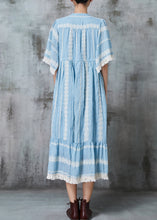 Load image into Gallery viewer, Beautiful Lake Blue Oversized Drawstring Cotton Maxi Dresses Summer