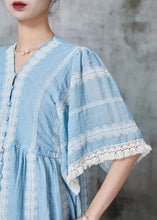 Load image into Gallery viewer, Beautiful Lake Blue Oversized Drawstring Cotton Maxi Dresses Summer
