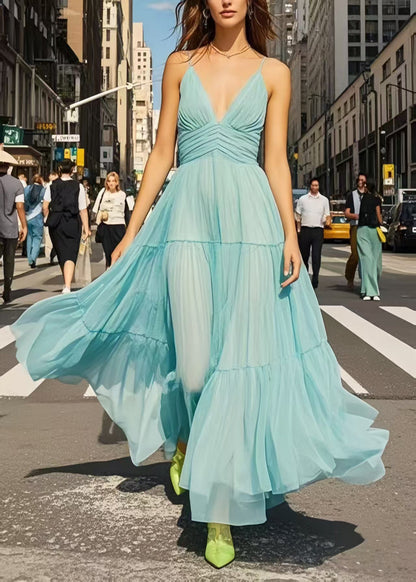 Beautiful Light Blue Exra Large Hem Chiffon Cami Dresses Summer