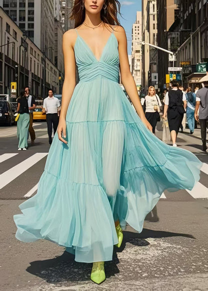 Beautiful Light Blue Exra Large Hem Chiffon Cami Dresses Summer