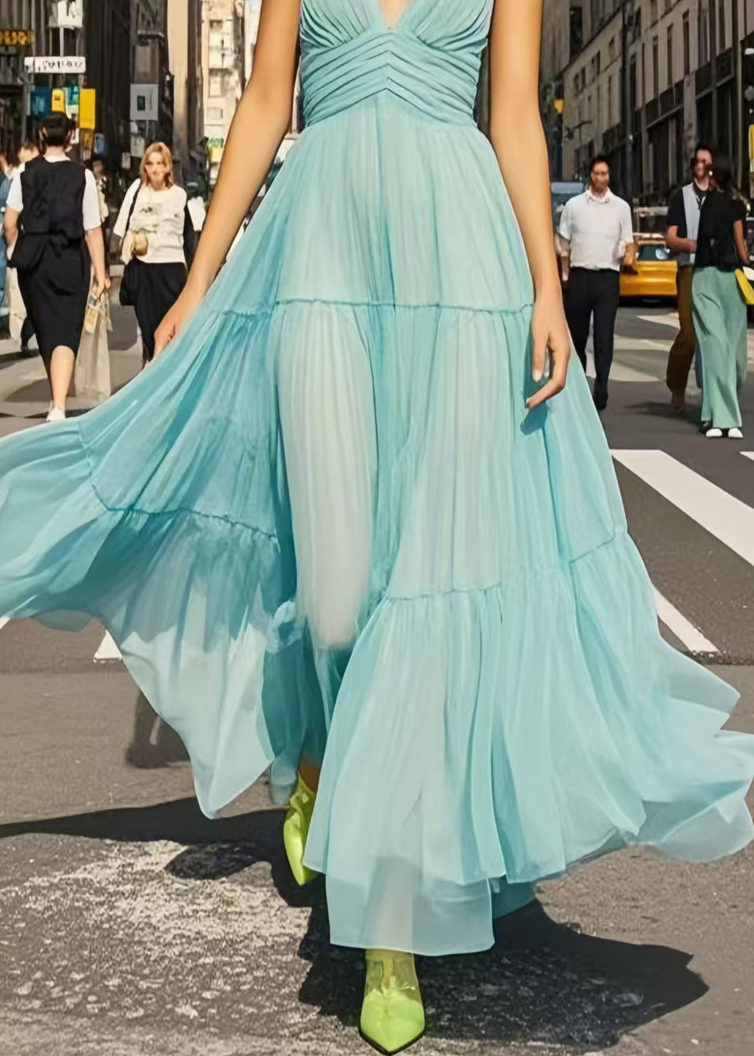 Beautiful Light Blue Exra Large Hem Chiffon Cami Dresses Summer