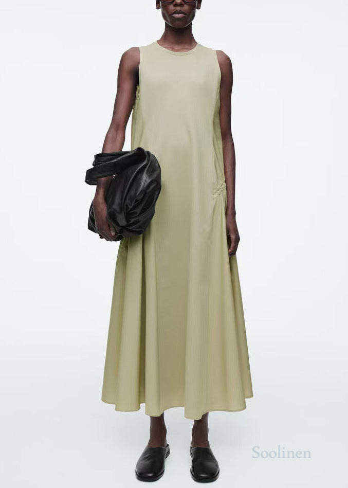 Beautiful Light Green Wrinkled Drawstring Cotton Vacation Dresses Sleeveless