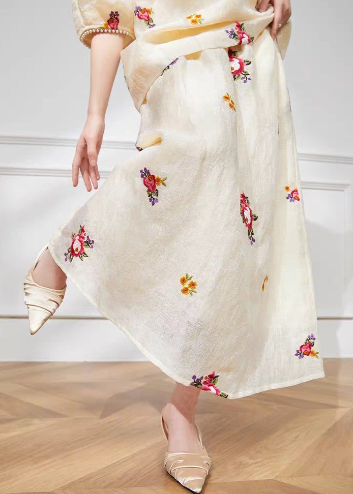Beautiful Light Yellow Print Top And Maxi Skirts Two Pieces Set Short Sleeve