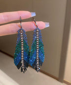 Beautiful Multi Copper Zircon Feather Leaves Tassel Drop Earrings