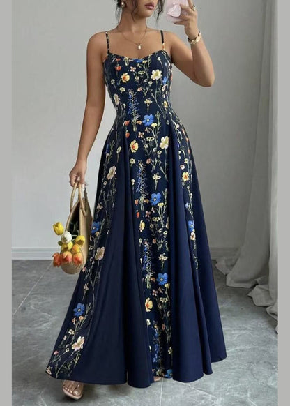 Beautiful Navy Print Exra Large Hem Chiffon Sundress Summer