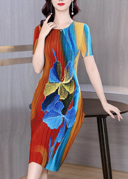 Beautiful O Neck Print Elasticity Wrinkled Dresses Summer