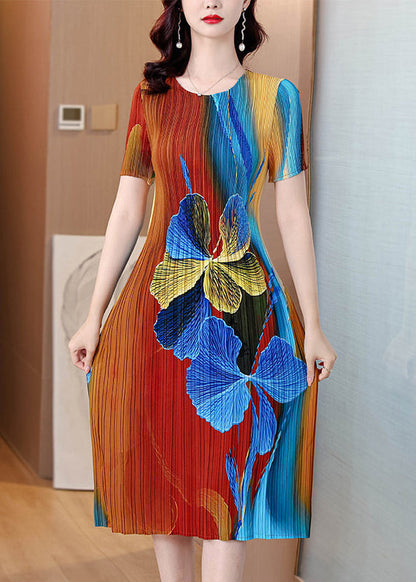 Beautiful O Neck Print Elasticity Wrinkled Dresses Summer