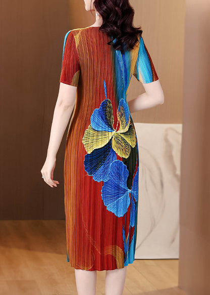 Beautiful O Neck Print Elasticity Wrinkled Dresses Summer