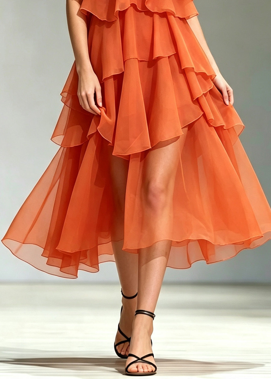 Beautiful Orange Backless Floral Chiffon Maxi Dress Summer