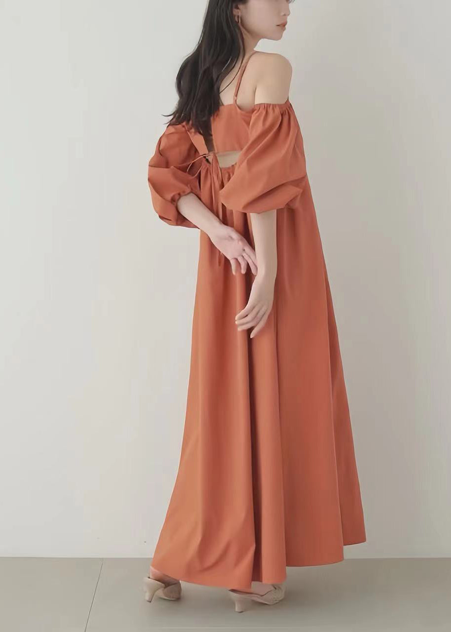 Beautiful Orange Cold Shoulder Cotton Vestidos Dresses Summer