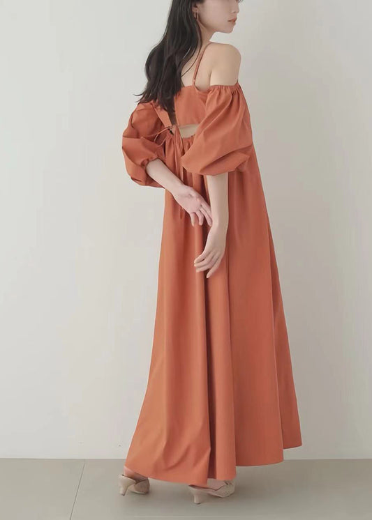 Beautiful Orange Cold Shoulder Cotton Vestidos Dresses Summer