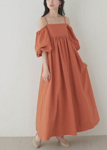 Beautiful Orange Cold Shoulder Cotton Vestidos Dresses Summer