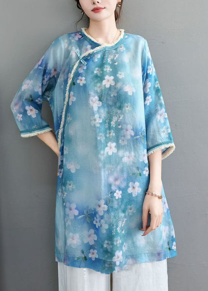 Beautiful Orange O Neck Print Tassel Linen Top Summer