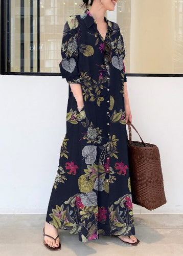 Beautiful Orange Oversized Print Linen Holiday Dress Fall