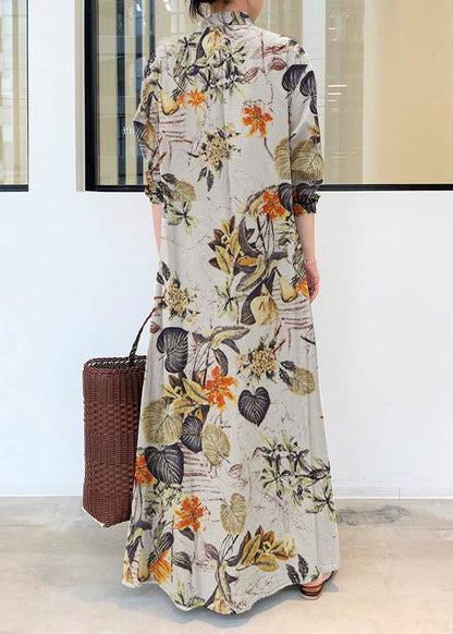 Beautiful Orange Oversized Print Linen Holiday Dress Fall
