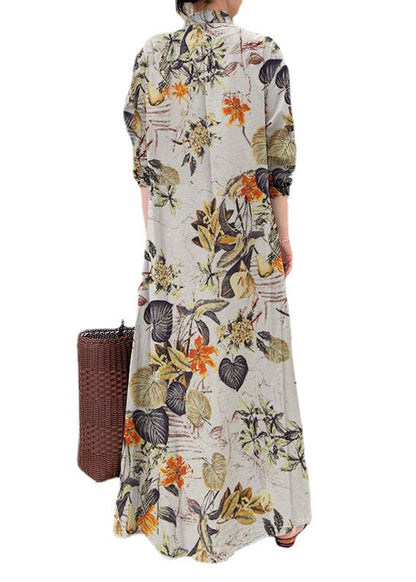 Beautiful Orange Oversized Print Linen Holiday Dress Fall