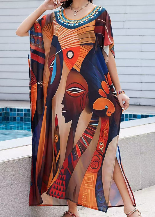 Beautiful Oversized Print Chiffon Vacation Dress Summer