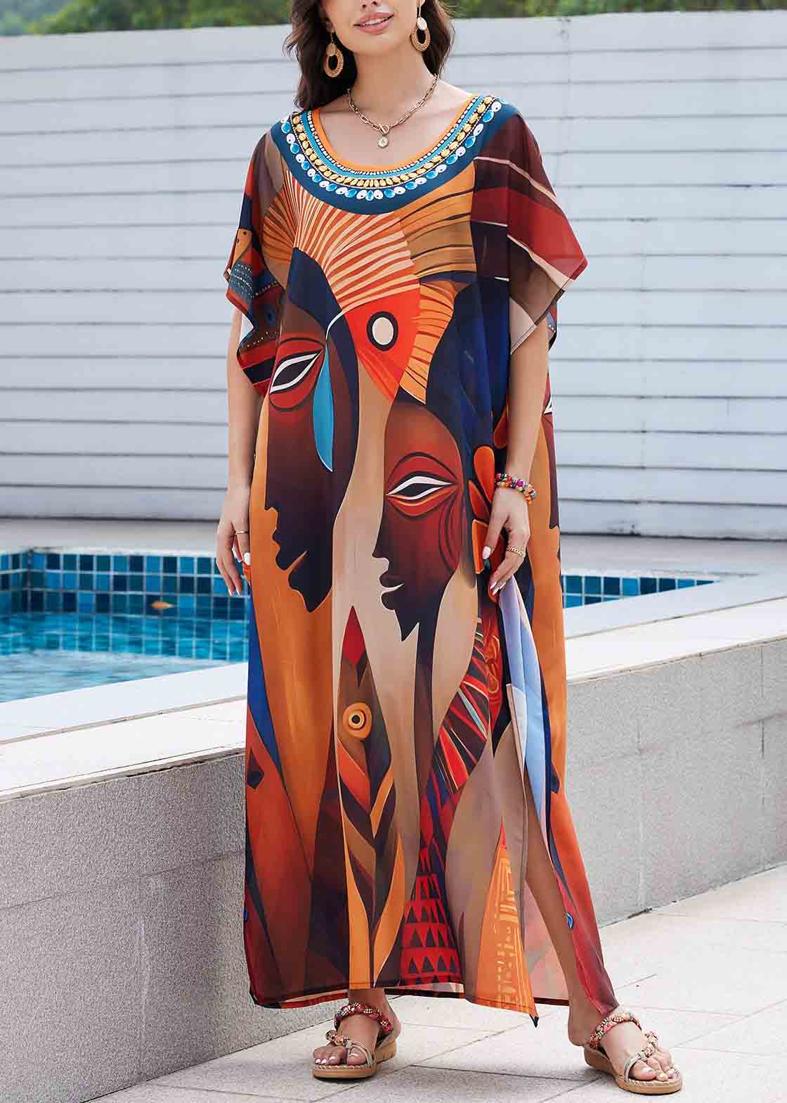 Beautiful Oversized Print Chiffon Vacation Dress Summer