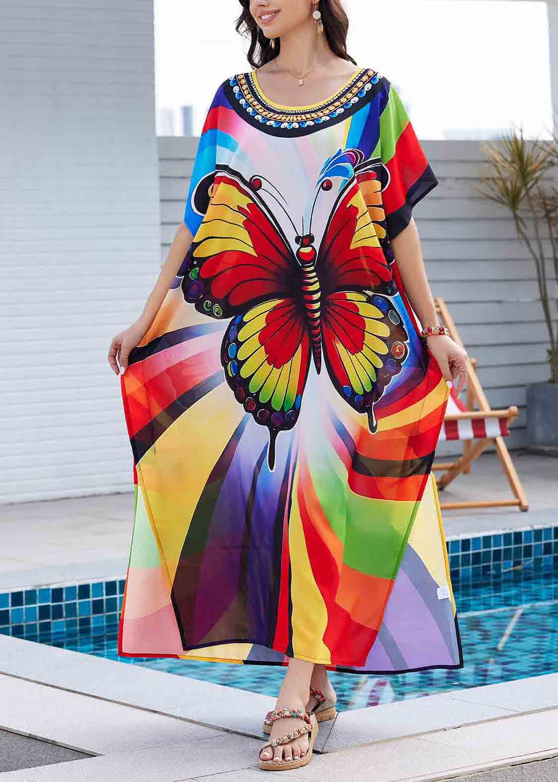 Beautiful Oversized Print Chiffon Vacation Dress Summer