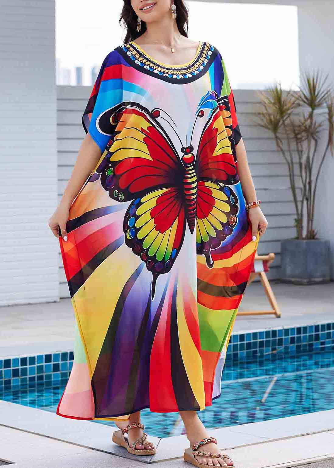 Beautiful Oversized Print Chiffon Vacation Dress Summer