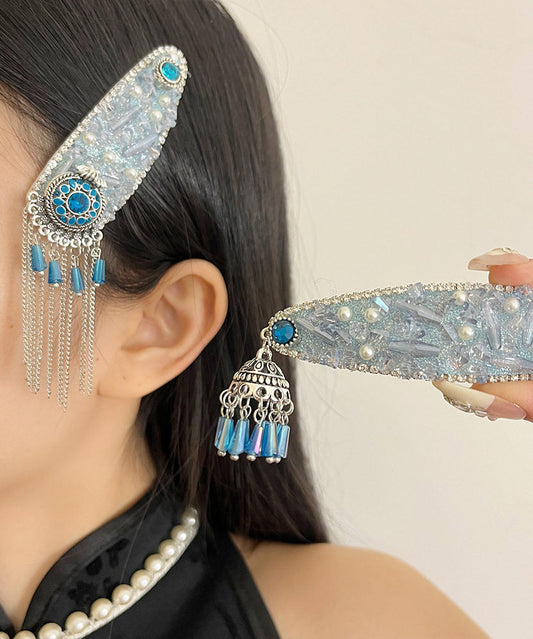 Beautiful Peacock Blue Tasseled Women Hairpin