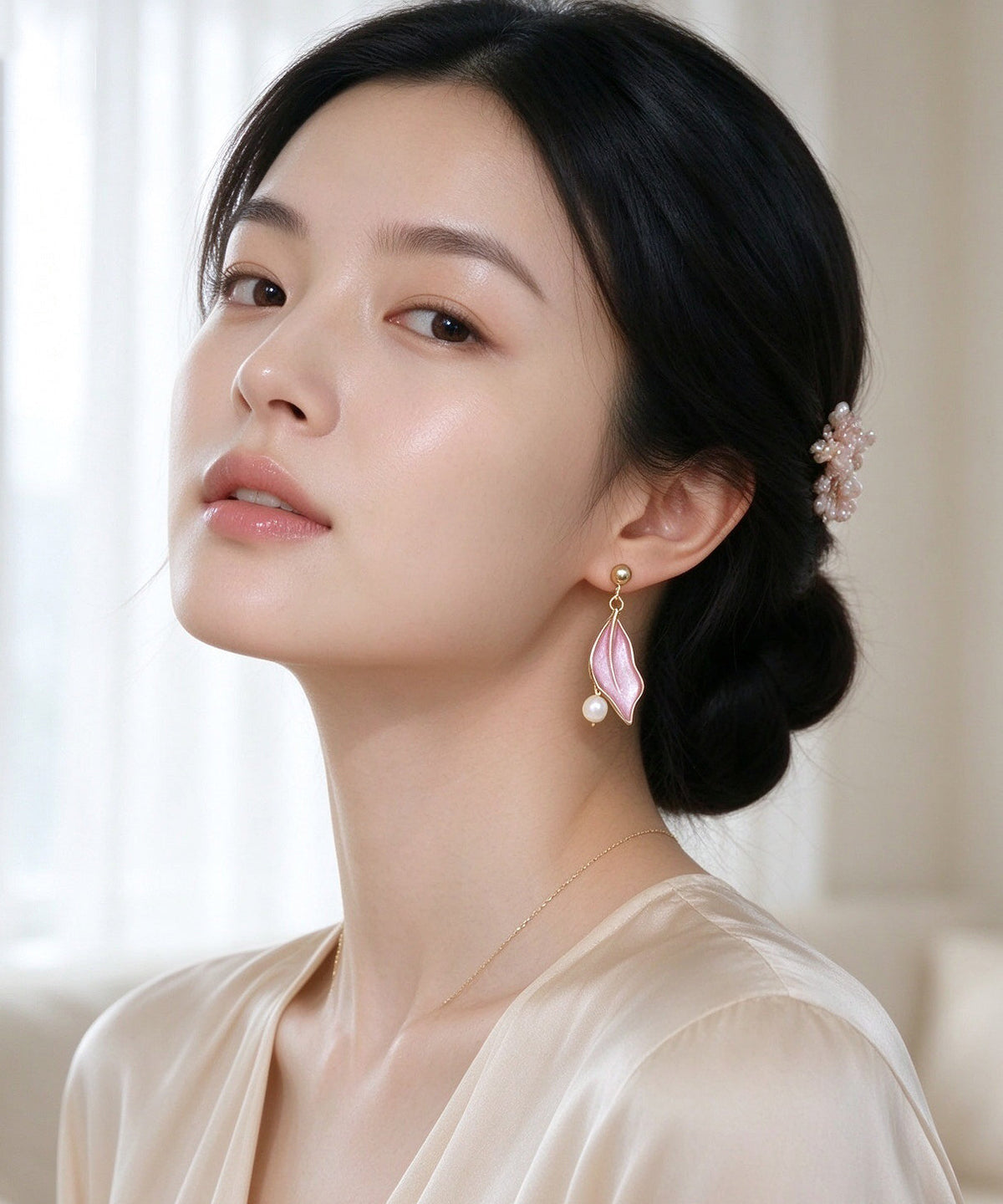 Beautiful Pearl Leaves Metal Drop Earrings