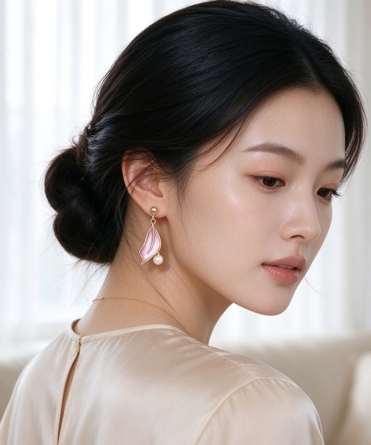 Beautiful Pearl Leaves Metal Drop Earrings