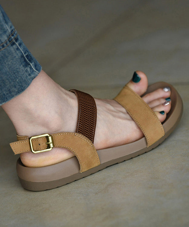 Beautiful Peep Toe Sandals Khaki Cowhide Leather