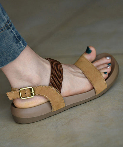 Beautiful Peep Toe Sandals Khaki Cowhide Leather