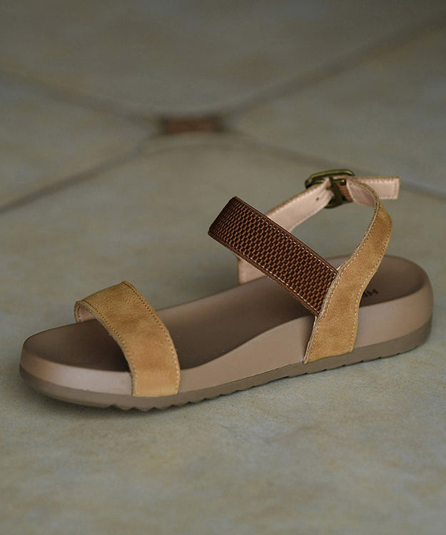 Beautiful Peep Toe Sandals Khaki Cowhide Leather