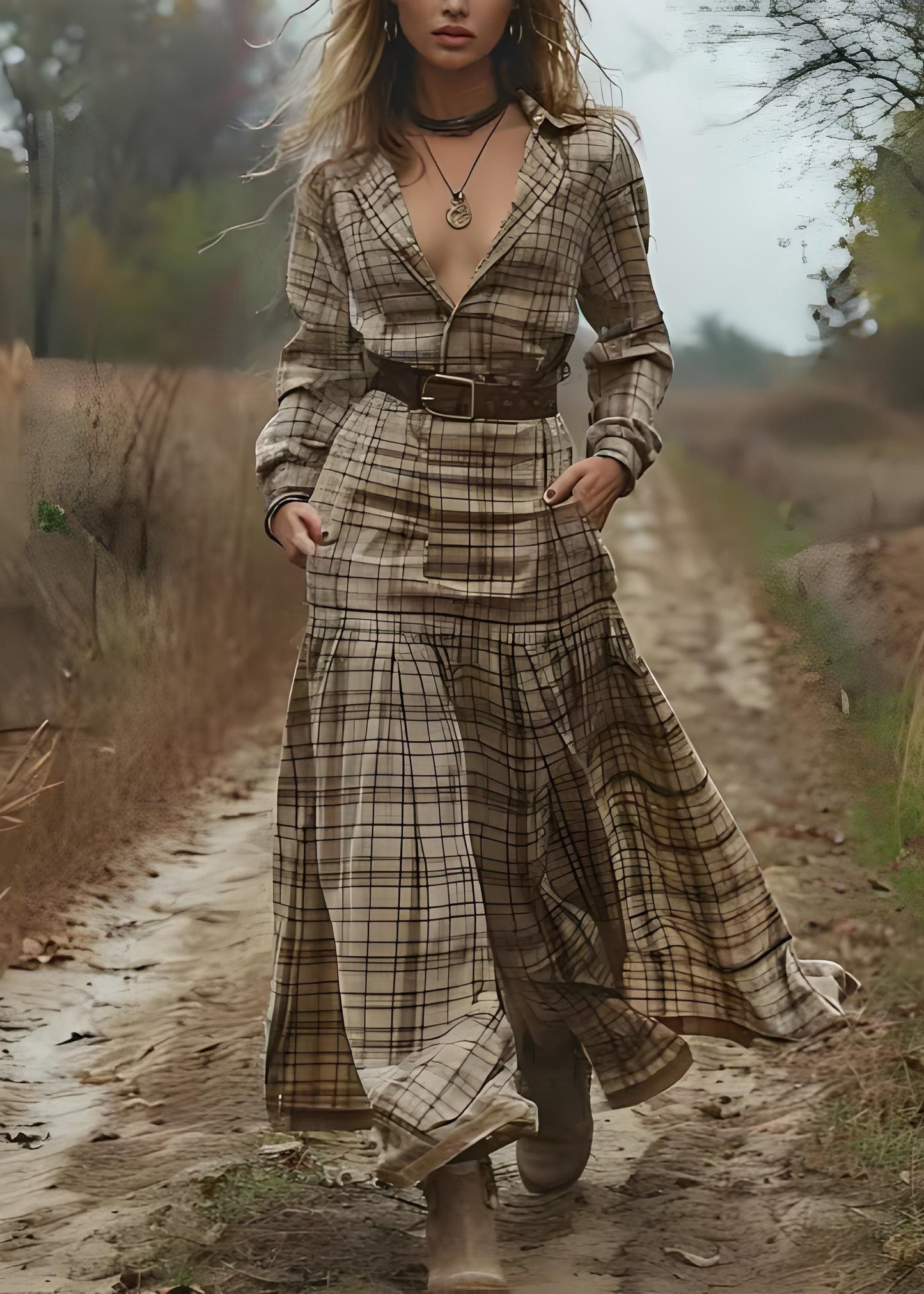 Beautiful Peter Pan Collar Plaid Patchwork Cotton Long Dress Spring