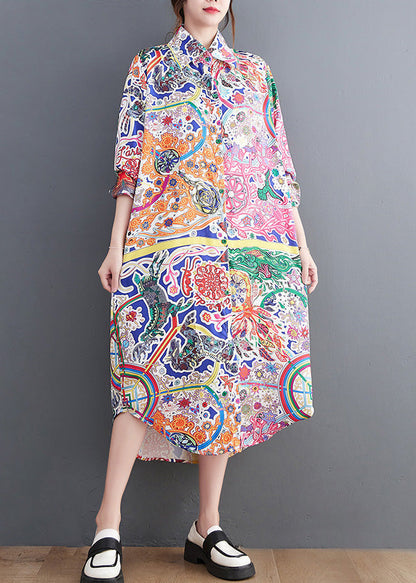 Beautiful Peter Pan Collar Print Button Maxi Shirts Dresses Spring