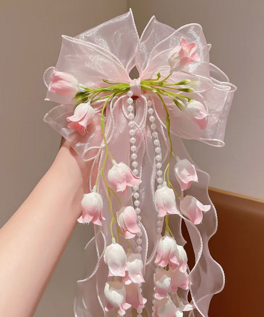 Beautiful Pink Alloy Bow Lily Of The Valley Tassel Hairpin
