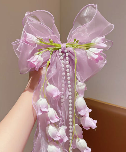 Beautiful Pink Alloy Bow Lily Of The Valley Tassel Hairpin